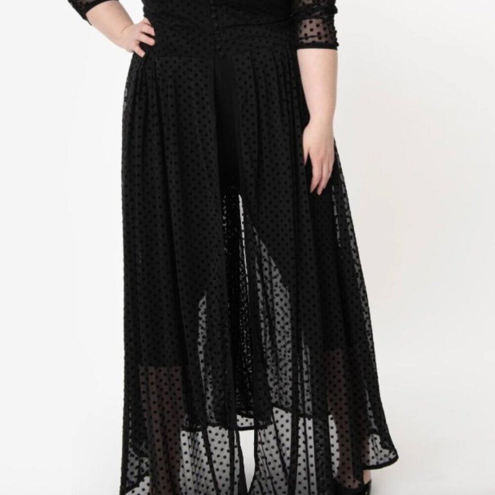 Sheer Dotted Longline Black Jacket Coat with Bow Neck - Picture 3 of 8